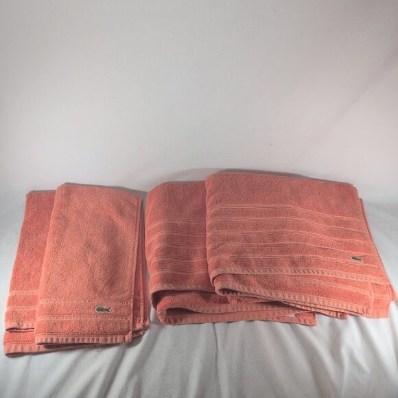 Lacoste 4 Set Orange Towels Bath Body Hand Hair 100% Cotton 30x52" Crocodile - Picture 1 of 12